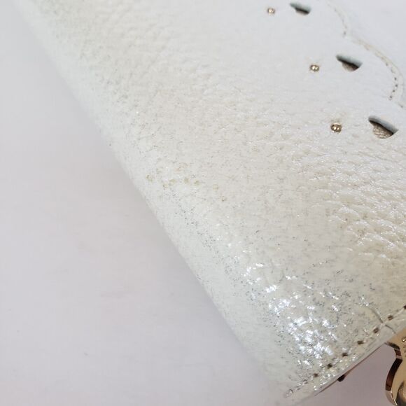 Anna Sui Wallet Clutch White Envelope Leather Owl Floral Hearts Boho Glam Box - Picture 12 of 12